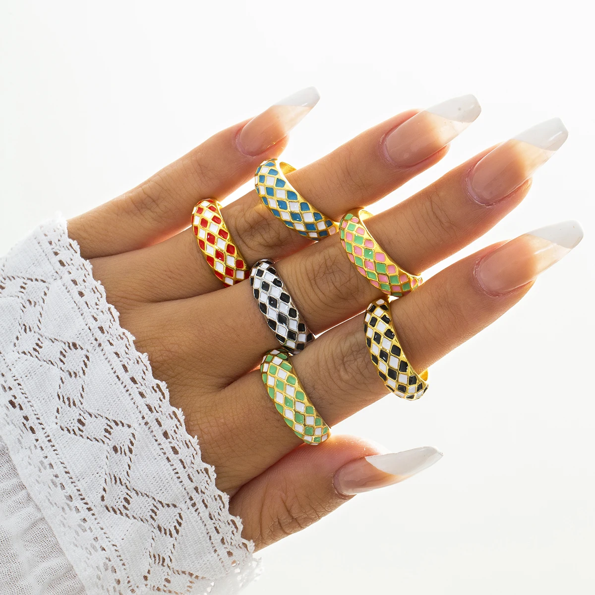 

Lacteo Bohemian Colorful Painted Metal Rings for Women Fashion Geometric Adjustable Charm Open Rings Jewelry Accessories Gifts
