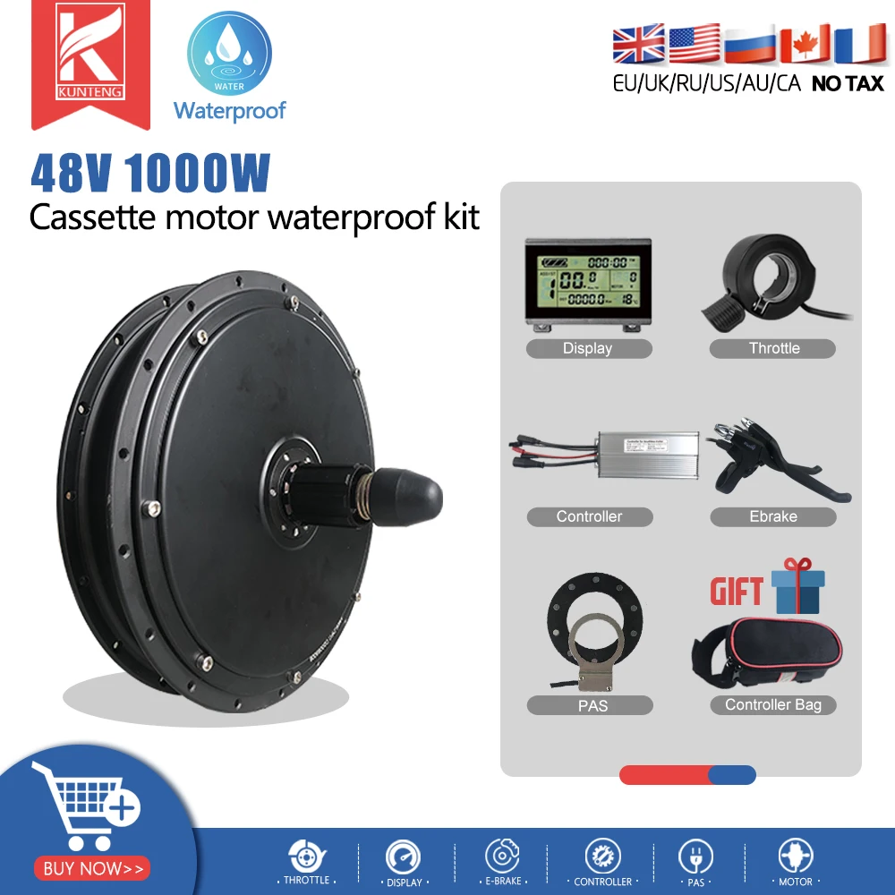 

Ebike Conversion Kit 48V 1000W Rear Cassette Brushless Gearless Hub Motor All Waterproof Connecter Plug Electric Bicycle Kit