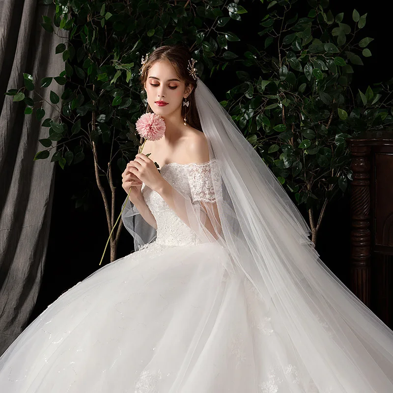 Bride Shoulder Large Size Lace Long Tailed Court Shiny mermaid boho Dress beach ball gown Wedding dresses floor length gowns | Свадьбы и