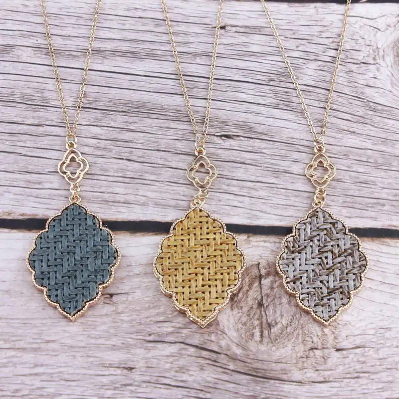 ZWPON вязать с перекрестными шнурками из волокна раффия Марокко ожерелье женское