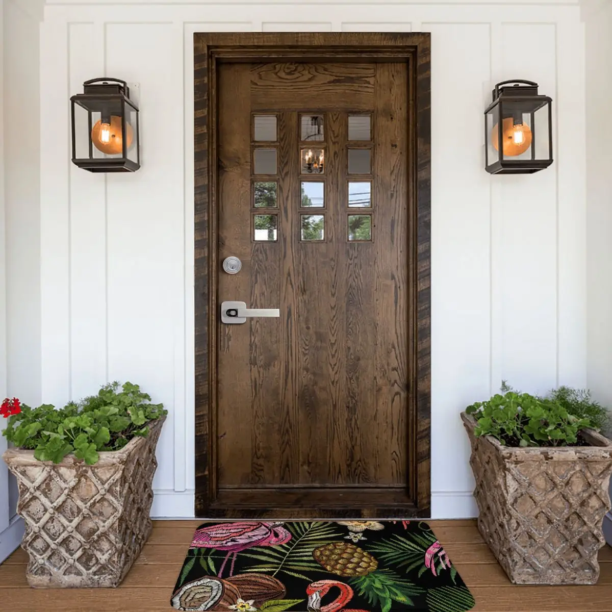 Коврики для дверей с вышивкой тропический фламинго пальма листья ананас