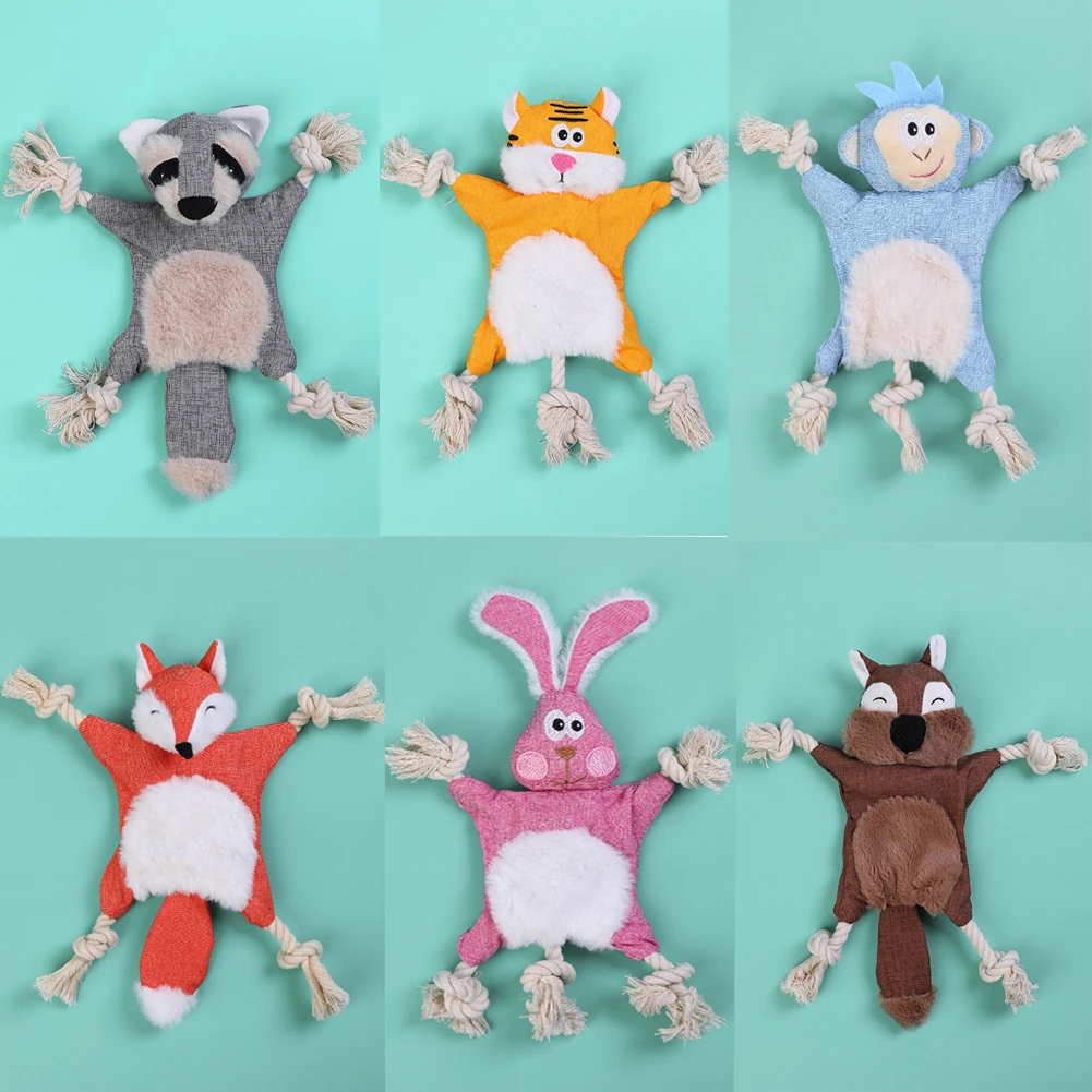 

Soft Plush Rope Pet Toy Cute Plush Squeaky Sound Toys Rabbit Monkey Fox Squirrel Grizzly Bear Chew Squeak Sounding Pets Dog Toys