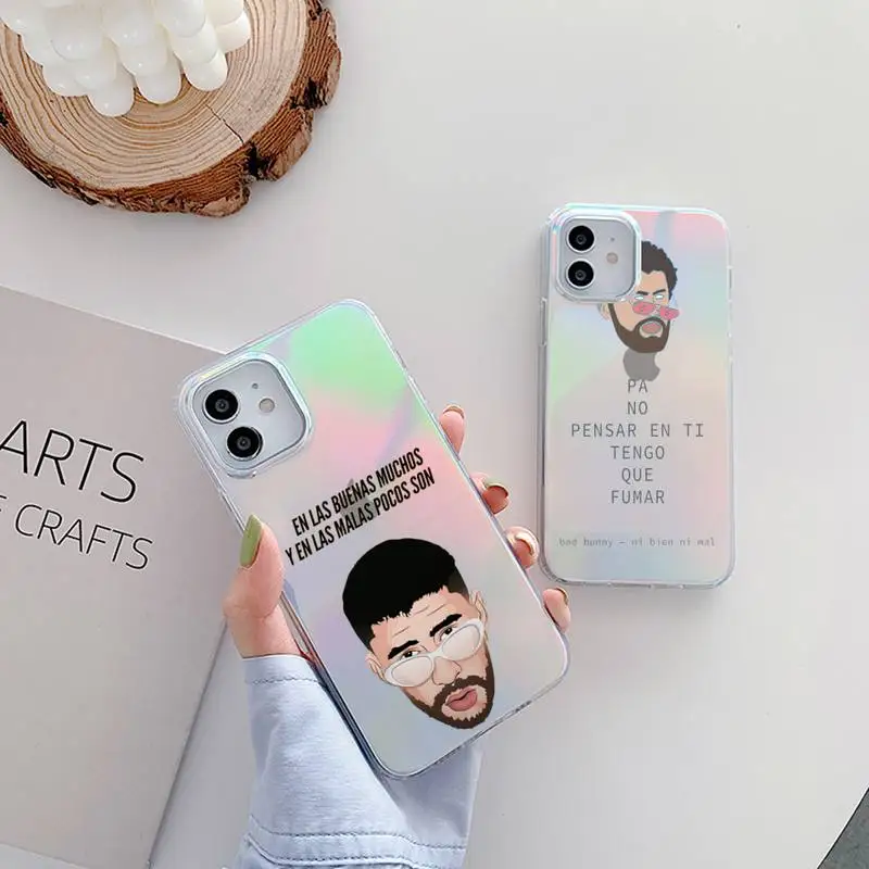 

Bad Bunny Yonaguni Phone Case for iPhone huawei P 7 8 9 11 12 10 30 40 S X XS XR MINI Pro Max Plus laser Transparent Glitter
