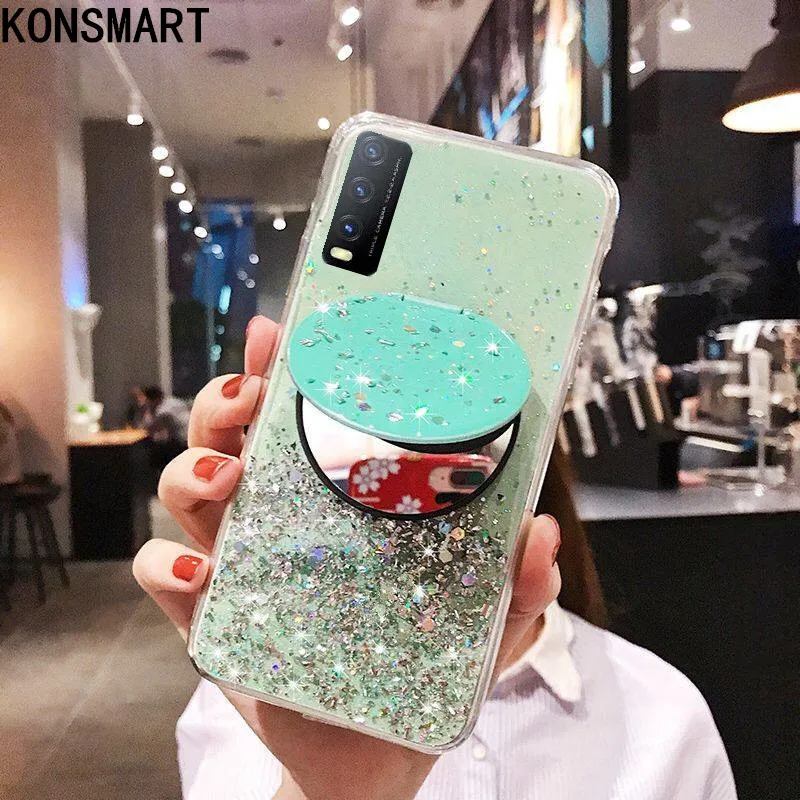 

Чехол KONSMART для VIVO Y20, Роскошный прозрачный чехол для телефона чехол с блестящими звездами для VIVO Y20I 2020, мягкий силиконовый чехол-подставка дл...