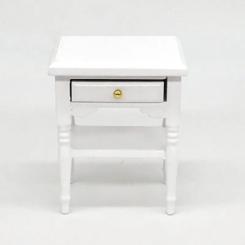 

1:12 Dollhouse Mini Furniture Toys Wooden Bedside Table White Night Stand Furniture Miniature Dolls House Furniture Accessories