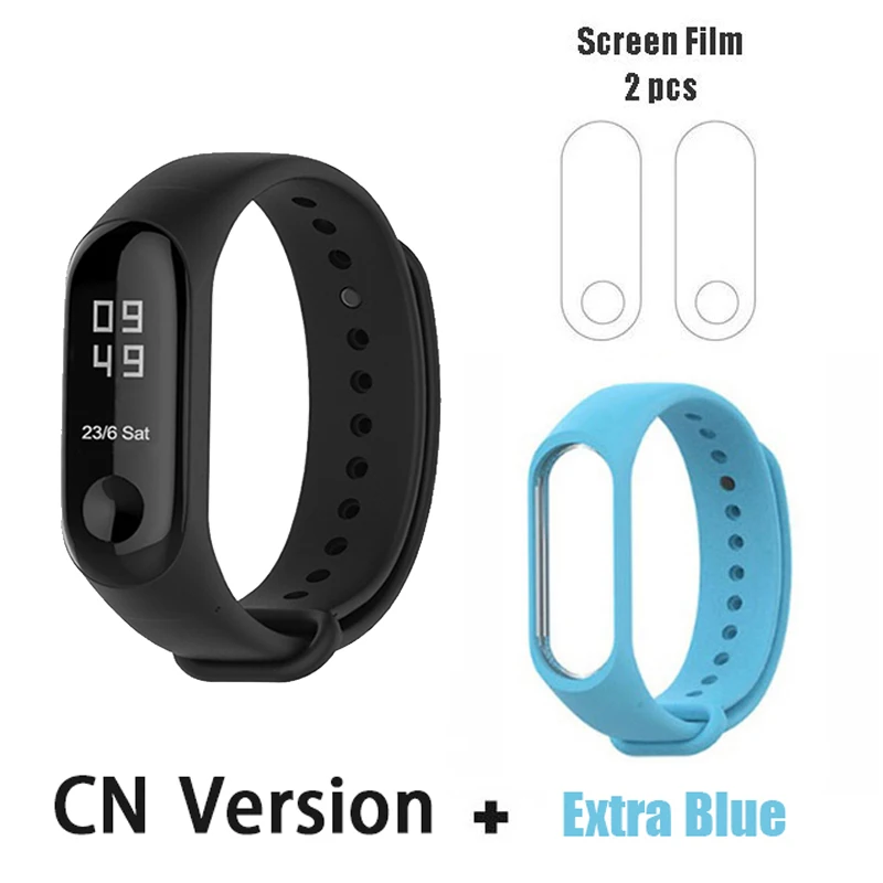 CN add blue film Origina Xiaomi Mi Band 3 4 смарт-Браслет фитнес-браслет большой сенсорный экран OLED частота сердечных сокращений сообщения Smartband - Цвет: CN add blue film