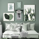 Настенная живопись с зеленым растением, скандинавский абстрактный постер и принты, настенные картины для гостиной, скандинавский Декор для дома