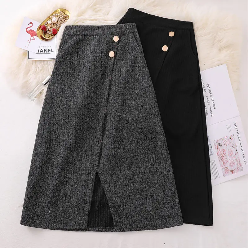 

6XL Plus Size Women Clothing High Waist Skirt Autumn And Winter 2020 New Knit Thick Loose A-Line Midi Skirt Elegant Jupe y930