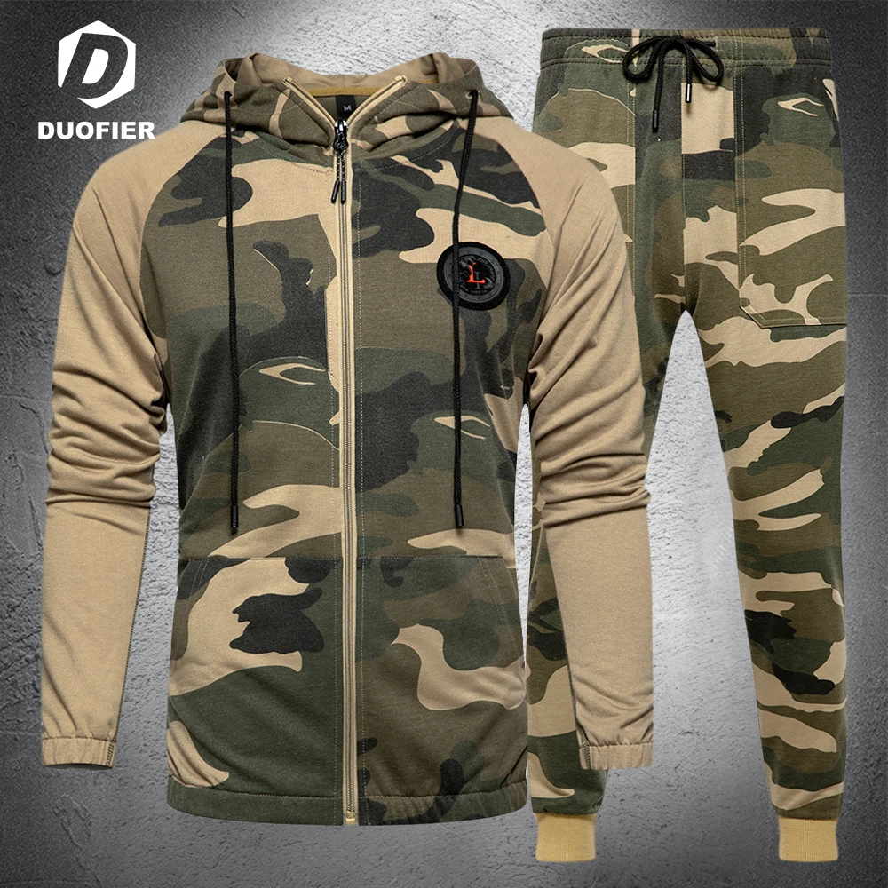 Мужской спортивный костюм из двух предметов с капюшоном на молнии осень