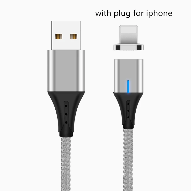 Silver for Apple Магнитный кабель 3A Micro usb type C кабель передачи данных для быстрой зарядки для iPhone XS MAX XR 8 7 Plus SAMSUNG S10+ S9 для XIAOMI Mi9 MIX3 2S - Цвет: Silver for Apple