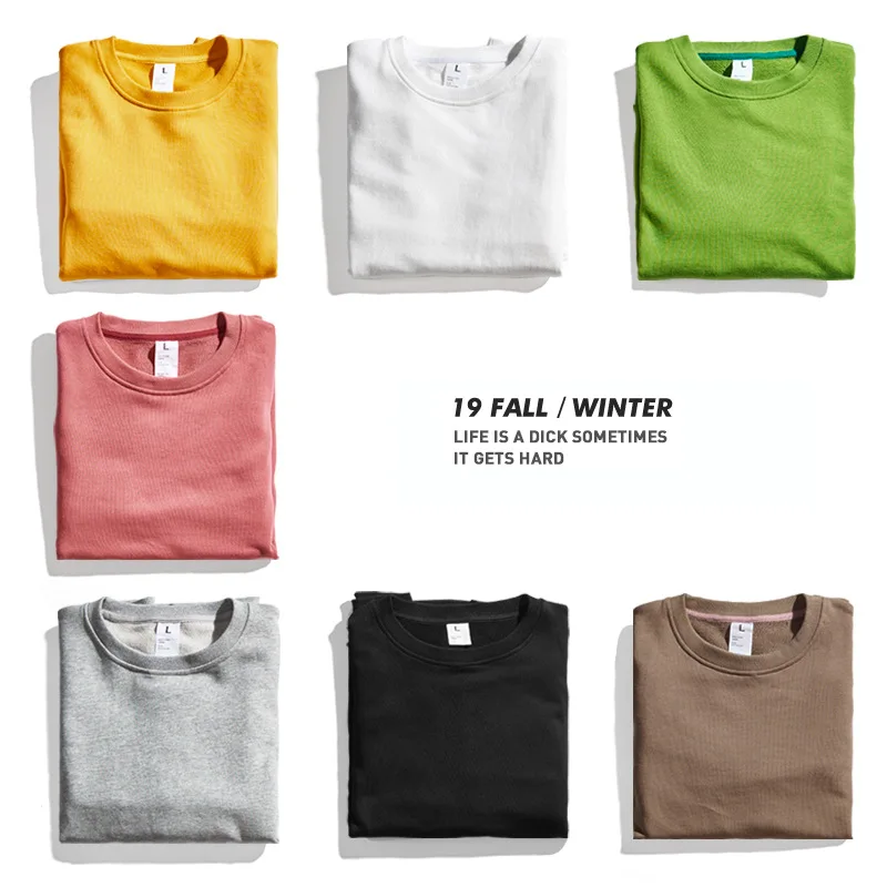 Мужской однотонный свитшот с круглым вырезом свободного покроя|Мужские