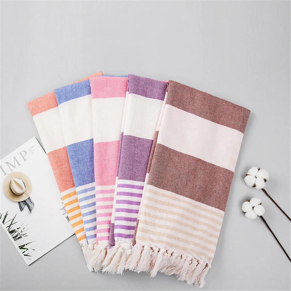

ADOREHOUSE Microiber Beach Towel Striped Soft Summer Towels 100x180cm Decorative Tassles Swimming Towels Bath Towel