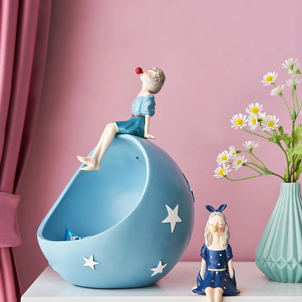 

Cute Bubble Girl Figurine Statue Sculpture Sundries Storage Box Desk Organizer Modern Room Accessories Home Decor Wedding Gift