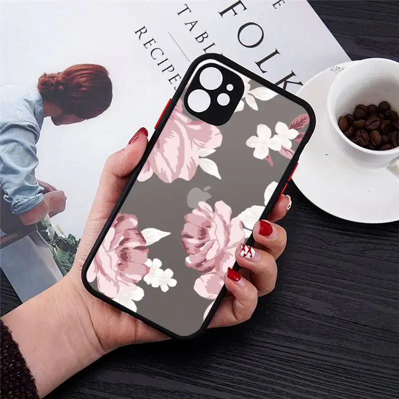 

Vintage flower rose Phone Cases matte transparent For iphone 7 8 11 12 plus mini x xs xr pro max cover