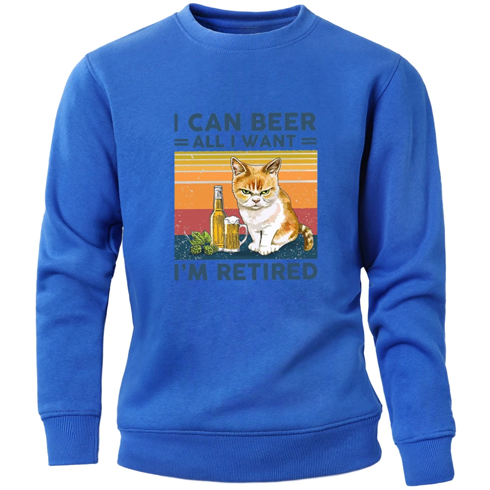 

Men Brand Hoodies Cat I Can Beer All I Want I'm Retired Sweatshirt Mens Harajuku Streetwear Crewneck 2020 Round Collar Pullovers