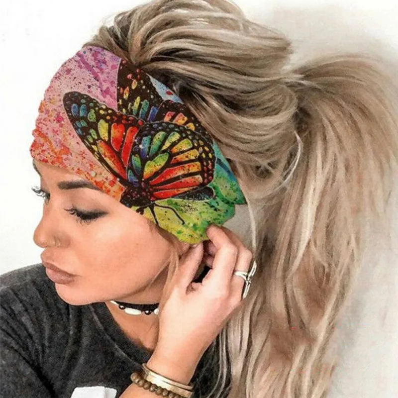 

Women Girl Summer Boho Hair Bands Print Headband Bohemian Cross Turban Bandage Bandanas Hair Accessories Headwrap Headwear Gift