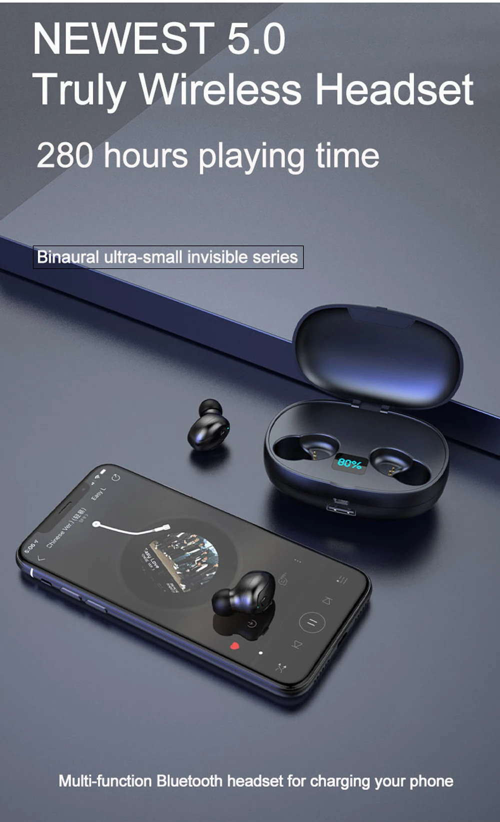 TWS V5.0 T5S Bluetooth наушники 3D стерео беспроводные наушники с микрофоном 2200 мАч Внешний аккумулятор гарнитура с микрофоном Спорт