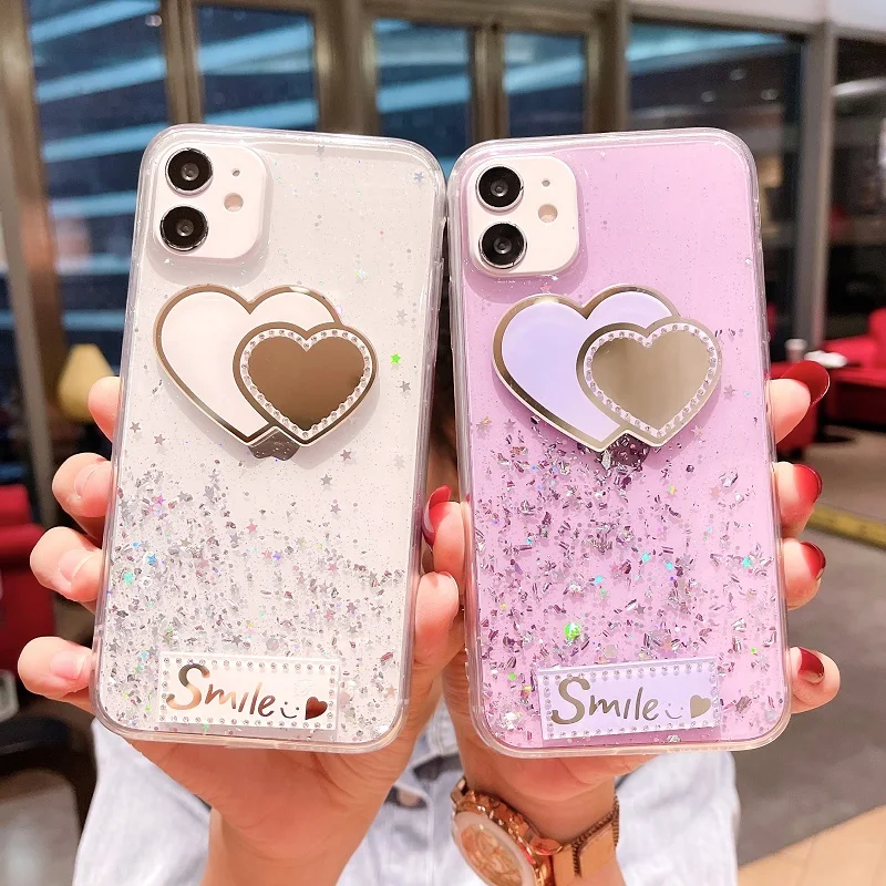 Gradient Flashing Diamond Love Phone Case For OPPO Reno 6 5 4 3 2 Ace SE Z K F Lite Pro Plus Transparent Cover