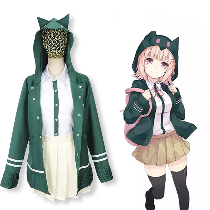 

Костюм для косплея супер Чиаки Нанами из аниме «данганронпа 2», униформа для школьников средней школы, зеленый пиджак с ушками + рубашка + пли...