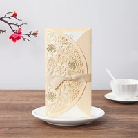 10pcs Laser Cut Wedding Invitations Card Lace Pocket Customize Invites Cards Printing With Ribbon Bridal Shower Favor Decoration