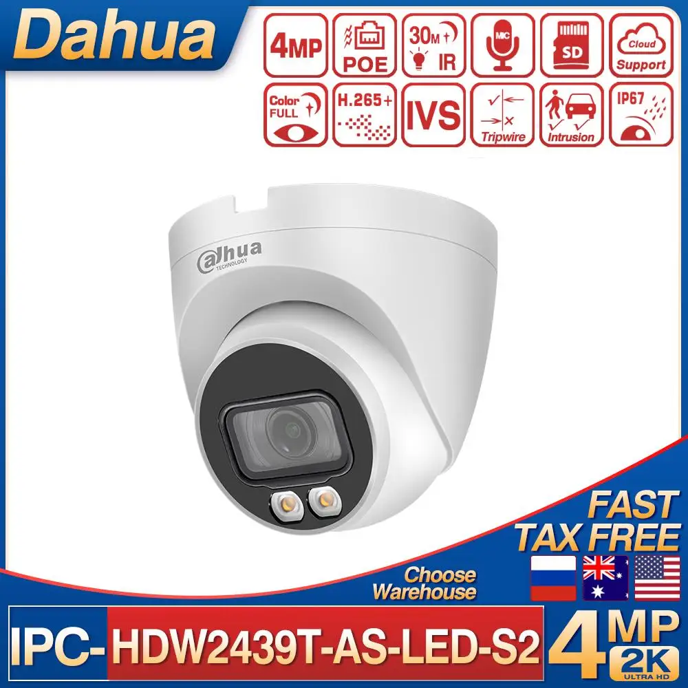 

Dahua IPC-HDW2439T-AS-LED-S2 4MP Lite Full-color Fixed-focal Eyeball Network Camera Built-in MIC H.265 SD Card Slot IVS CCTV IPC