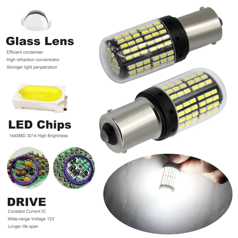 AOSHIKE 2 шт. 144SMD 1156 BA15S P21W светодиодный светильник T20 3014 анти стробоскопический