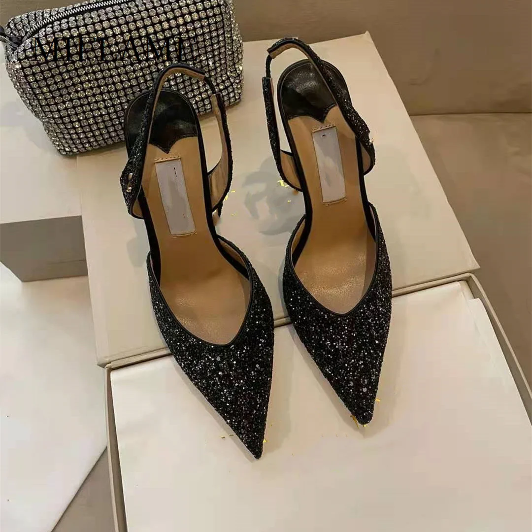 

Sexy Runway Women Fashion Shoes Luxurious Sequin Party Pointed Toe High Heel Sandals Spring Summer Wedding Dress Stiletto Sandal