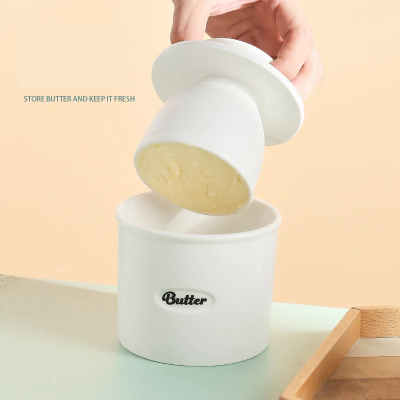Western-Style Ceramic Butter Boxs 500ml Household Restaurant Cheese Sealed Jars With Knives Creative Simple Letter | Дом и сад