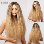 Синтетический парик для косплея Генри маргу, термостойкий с темными корнями, с коричневыми и золотыми Омбре, с длинными вьющимися волосами средней длины для чернокожих женщин