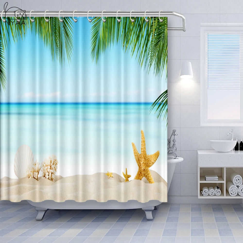 Vixm Ландшафтная занавеска для душа Тропический ботанический образ с кокосовыми