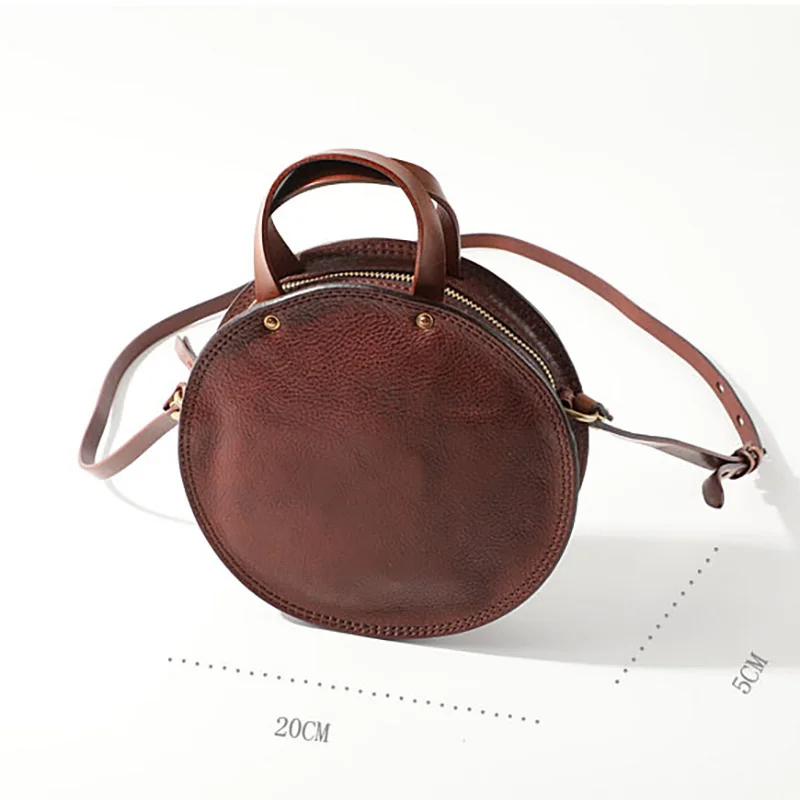 Женская сумка ручной работы AETOO маленькая круглая с верхним слоем кожаная через