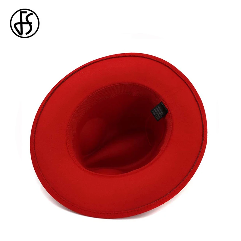 Мужская/Женская фетровая шляпа FS с широкими полями пряжкой и ремнем черного