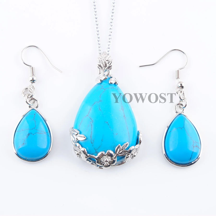 Серьги цепи ожерелье набор украшений для женщин натуральный камень голубой