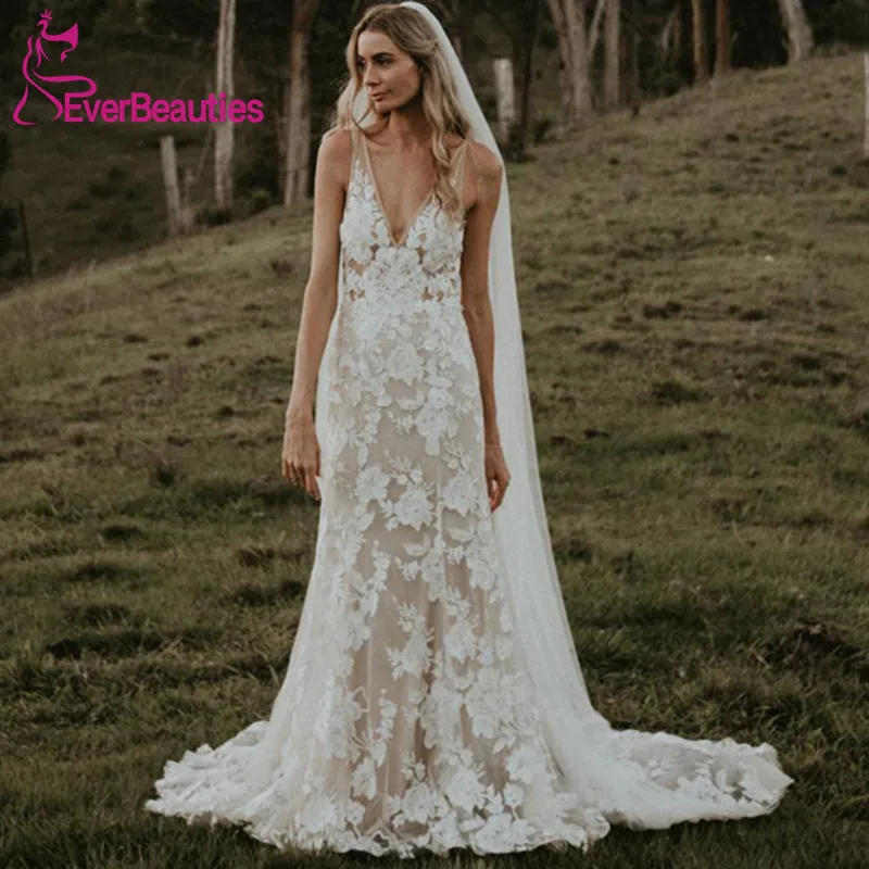 

Lace Mermaid Wedding Dresses 2020 V-Neck Vestido De Noiva Sleeveless Robe De Mariee Bridal Gown