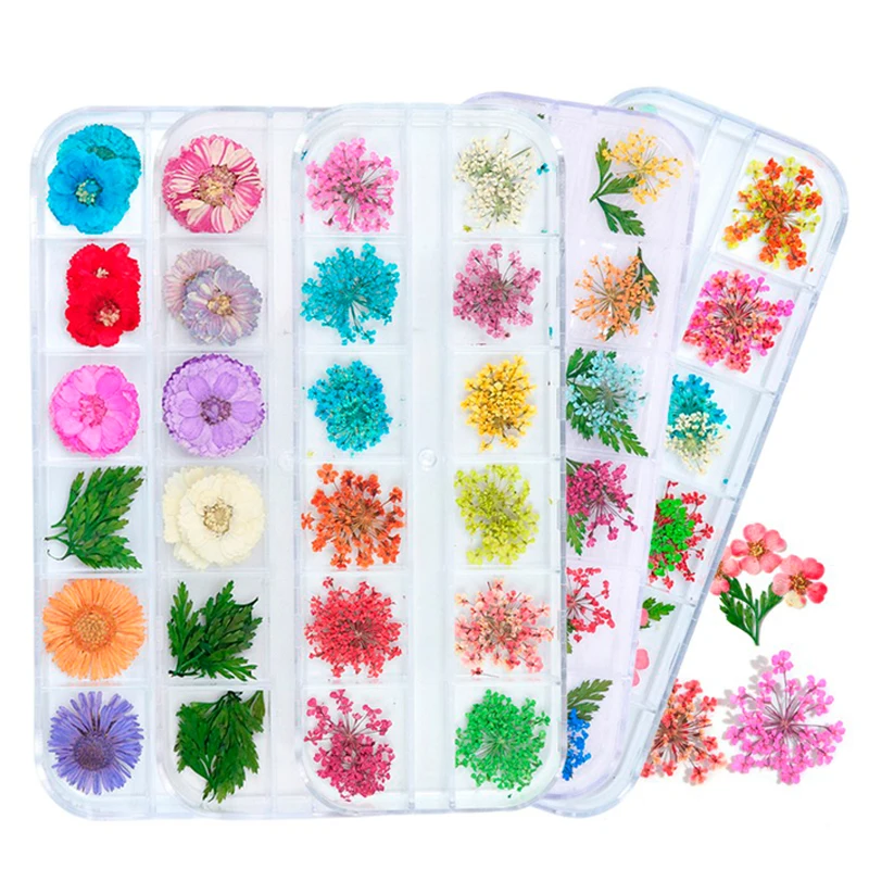 Dried Flowers Leaf Nail Decoration Natural Floral Sticker 3D Dry Beauty Art Decals Jewelry UV Gel Polish Manicure TRFL 1|Стразы и
