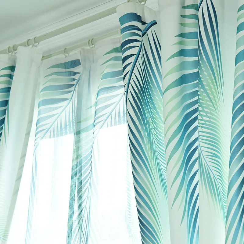 Простые современные нордические бархатные льняные шторы с банановыми листьями