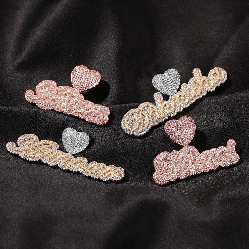 TBTK Custom Name Necklace Bubble Letter With Lovely Heart Clasp Iced Out White Pink CZ Pendant Tennis Chain Hiphop Jewelry