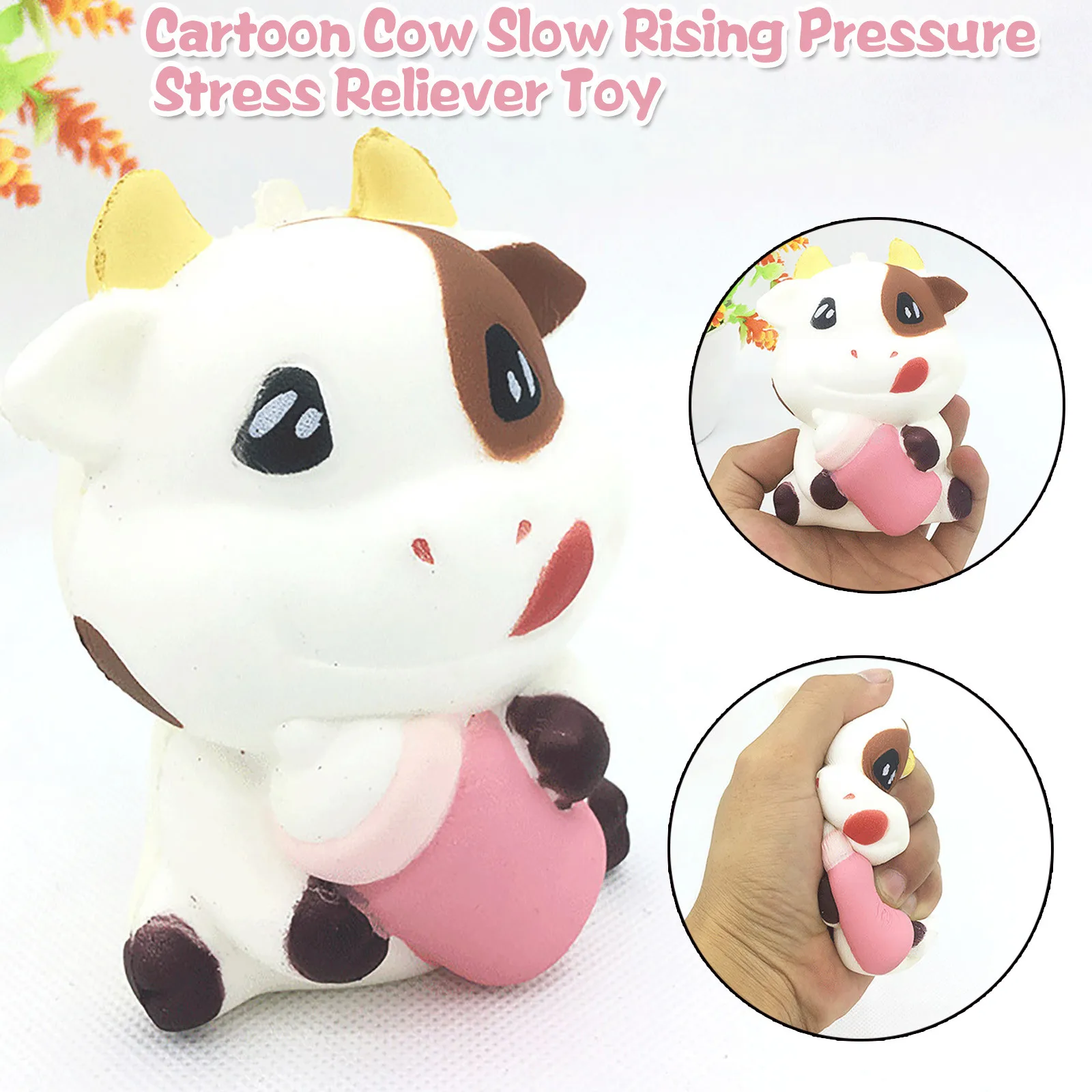 

11.5cm×8cm Adorable Cartoon Cow Charm Slow Rising Pressure Stress Reliever Hobbies Toys Cute and soft charms for cellphones