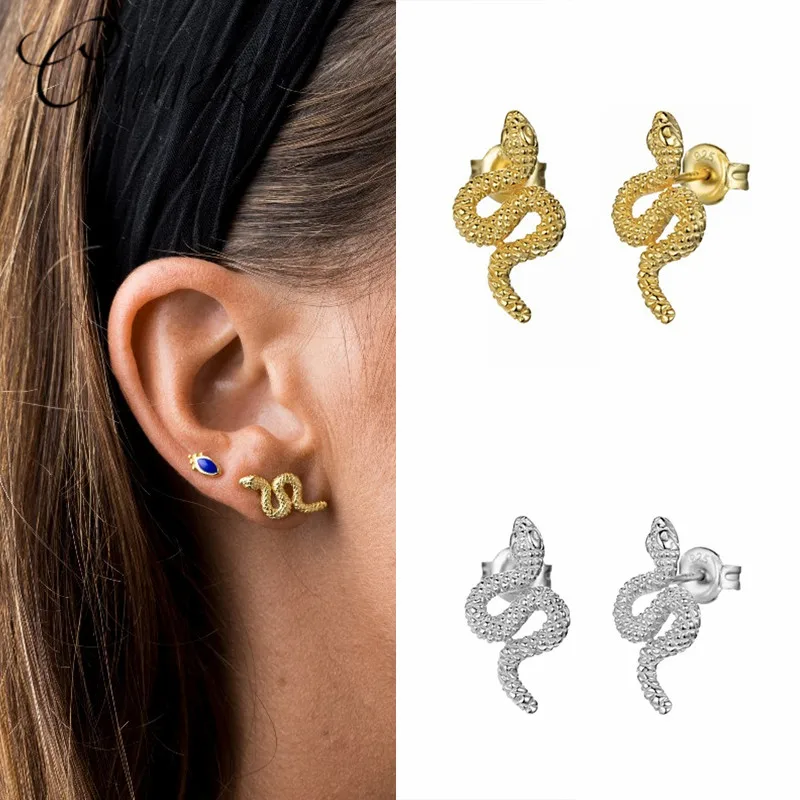 

CANNER 100% 925 Sterling Silver Animal Snake Stud Earrings for Women Fashion Jewelry Punk Personalized Studs Earring Brincos