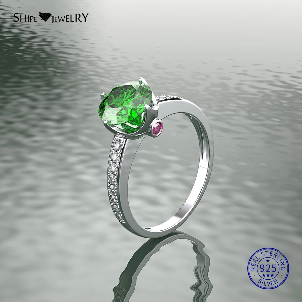 Shipei 100% 925 пробы серебряные Изящные Ювелирные изделия 8 мм Круглый сапфировый