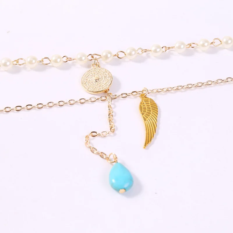 2 шт./компл. простые женские ожерелья из жемчуга украшен круглыми синими каплями