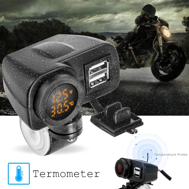 Водонепроницаемый 12 В до 5 В мотоциклетное USB зарядное устройство для Moto 2.1A 12 В мотоциклетное зарядное устройство с вольтметр светодиодный дисплей термометр