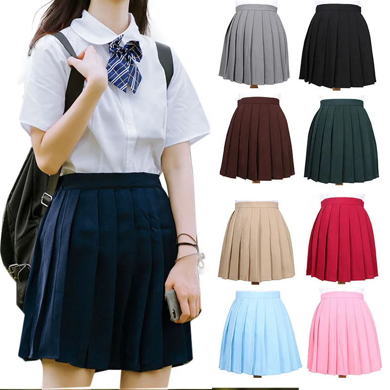 

17 Solid Colors Girl's Japanese Summer High Waist Pleated Skirts Women's Dress For JK School Uniform Students Cloths