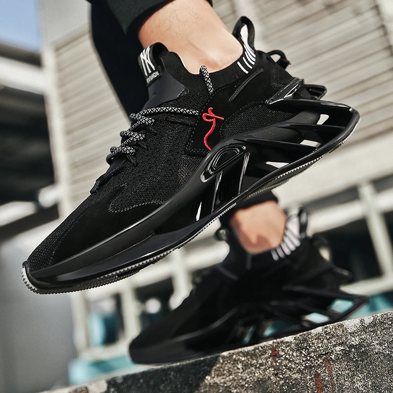 

Black White Men's Sneaker Lace Up Men Casual Shoes Outdoor Man Sports Shoes Damping Male Tennis Comfortable Mans Footwear 41 42