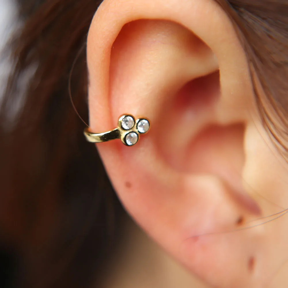 Женские серьги манжеты из серебра 100% пробы с тремя камнями|Серьги-клипсы| |