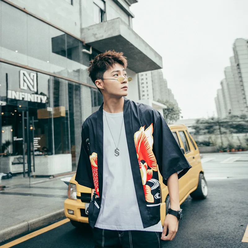 

Japanese Kimono Cartoon Print Fashion Kimono Cardigan Yukata Kimono Obi Harajuku Women Tops and Blouses Men Asian Clothes