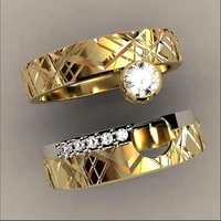 2 pcsset fashion gold color two tone rings for women semicircle inlaid crystal pattern engagement ring jewelry whole sale