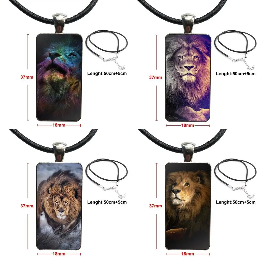Ожерелье Модное длинное кольцо с прямоугольным украшением для унисекса с величественным портретом льва.