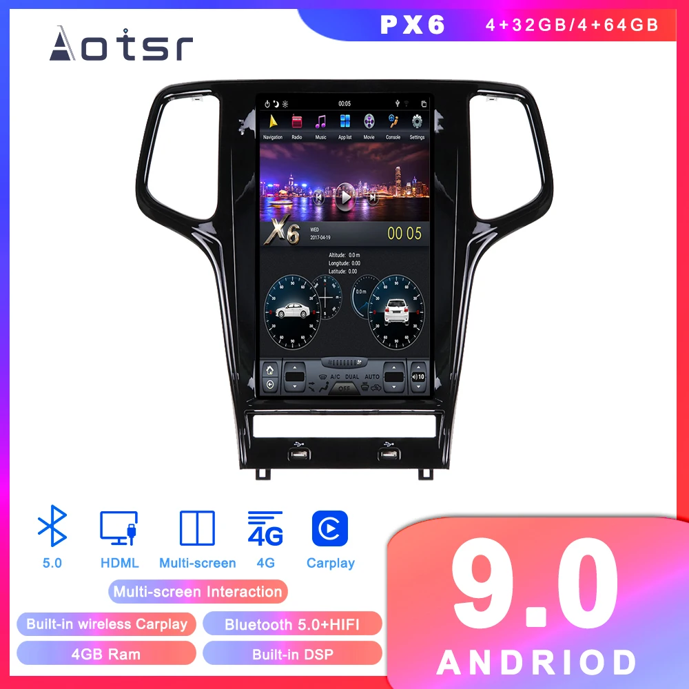 Автомобильный DVD плеер Tesla Android 9 0 GPS навигация для Jeep Grand Cherokee 2010 2019 автомагнитола