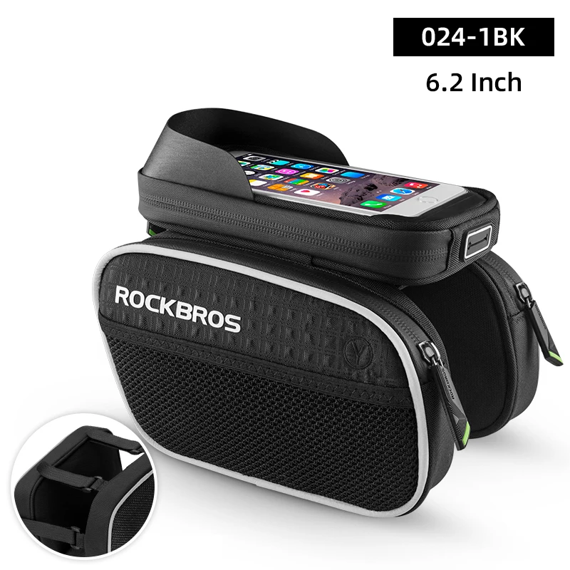 024-1BK ROCKBROS водонепроницаемый велосипедный чехол с сенсорным экраном телефон Топ труба сумка MTB дорожный велосипед рама переднее седло сумка и велосипед pannier аксессуары - Цвет: 024-1BK
